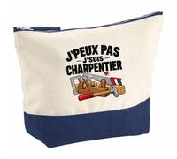 Pochette Grand Format Charpentier J'peux Pas | Coton Bicolore 5 L 33 × 23 cm Zip Métal | Trousse de Toilette Vanity Maquillage Voyage | Idée Cadeau Bâtiment Noël Départ