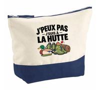 Pochette Grand Format Chasse à la Hutte J'peux Pas | Coton Bicolore 5 L 33 × 23 cm Zip Métal | Trousse de Toilette Vanity Maquillage Voyage | Idée Cadeau Huttier Huttière Noël Départ