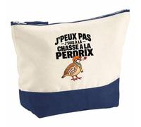Pochette Grand Format Chasse à la Perdrix J'peux Pas | Coton Bicolore 5 L 33 × 23 cm Zip Métal | Trousse de Toilette Vanity Maquillage Voyage | Idée Cadeau Chasseur Chasseuse Noël Départ