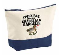 Pochette Grand Format Chasse à la Sarcelle J'peux Pas | Coton Bicolore 5 L 33 × 23 cm Zip Métal | Trousse de Toilette Vanity Maquillage Voyage | Idée Cadeau Chasseur Chasseuse Noël Départ
