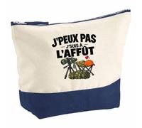 Pochette Grand Format Chasse à l'Affût J'peux Pas | Coton Bicolore 5 L 33 × 23 cm Zip Métal | Trousse de Toilette Vanity Maquillage Voyage | Idée Cadeau Chasseur Chasseuse Noël Départ