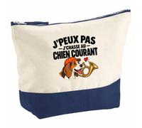 Pochette Grand Format Chasse au Chien Courant J'peux Pas | Coton Bicolore 5 L 33 × 23 cm Zip Métal | Trousse de Toilette Vanity Maquillage Voyage | Idée Cadeau Chasseur Chasseuse Noël Départ
