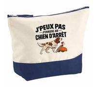 Pochette Grand Format Chasse au Chien d'Arrêt J'peux Pas | Coton Bicolore 5 L 33 × 23 cm Zip Métal | Trousse de Toilette Vanity Maquillage Voyage | Idée Cadeau Chasseur Chasseuse Noël Départ