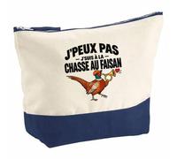 Pochette Grand Format Chasse au Faisan J'peux Pas | Coton Bicolore 5 L 33 × 23 cm Zip Métal | Trousse de Toilette Vanity Maquillage Voyage | Idée Cadeau Chasseur Chasseuse Noël Départ