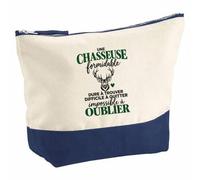 Pochette Grand Format Chasse Formidable | Coton Bicolore 5 L 33 × 23 cm Zip Métal | Trousse de Toilette Vanity Maquillage Voyage | Idée Cadeau Chasseuse Noël Départ