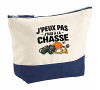 Pochette Grand Format Chasse J'peux Pas | Coton Bicolore 5 L 33 × 23 cm Zip Métal | Trousse de Toilette Vanity Maquillage Voyage | Idée Cadeau Chasseur Chasseuse Noël Départ
