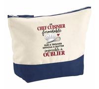 Pochette Grand Format Chef Cuisinier Formidable | Coton Bicolore 5 L 33 × 23 cm Zip Métal | Trousse de Toilette Vanity Maquillage Voyage | Idée Cadeau Noël Départ