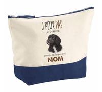 Pochette Grand Format Chien d'eau Portugais 05-Passer-du-Temps | Coton Bicolore 5 L 33 × 23 cm Zip Métal | Trousse de Toilette Vanity Maquillage Voyage | Cadeau Femme Anniversaire
