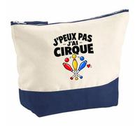 Pochette Grand Format Cirque J'peux Pas | Coton Bicolore 5 L 33 × 23 cm Zip Métal | Trousse de Toilette Vanity Maquillage Voyage | Idée Cadeau Circassien Circassienne Noël Départ