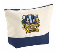 Pochette Grand Format Commercial C'est Juste Le Meilleur Métier | Coton Bicolore 5 L 33 × 23 cm Zip Métal | Trousse de Toilette Vanity Maquillage Voyage | Cadeau Femme Anniversaire