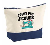 Pochette Grand Format Couture J'peux Pas | Coton Bicolore 5 L 33 × 23 cm Zip Métal | Trousse de Toilette Vanity Maquillage Voyage | Idée Cadeau Couturier Couturière Noël Départ