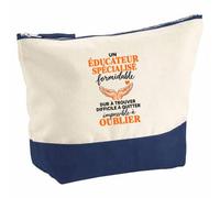 Pochette Grand Format Educateur Specialise Formidable | Coton Bicolore 5 L 33 × 23 cm Zip Métal | Trousse de Toilette Vanity Maquillage Voyage | Idée Cadeau Noël Départ