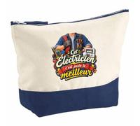 Pochette Grand Format Electricien C'est Juste Le Meilleur Métier | Coton Bicolore 5 L 33 × 23 cm Zip Métal | Trousse de Toilette Vanity Maquillage Voyage | Cadeau Femme Anniversaire