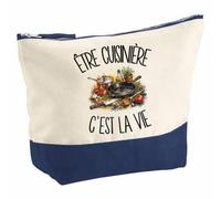 Pochette Grand Format Être cuisinière C'est la Vie | Coton Bicolore 5 L 33 × 23 cm Zip Métal | Trousse de Toilette Vanity Maquillage Voyage | Cadeau Métier de la Restauration Femme Anniversaire