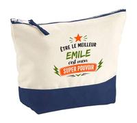 Pochette Grand Format Être Le Meilleur Emile C'est Mon Super Pouvoir | Coton Bicolore 5 L 33 × 23 cm Zip Métal | Trousse de Toilette Vanity Maquillage Voyage | Cadeau Femme Anniversaire