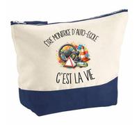Pochette Grand Format Être monitrice d'auto-école c'est la vie | Coton Bicolore 5 L 33 × 23 cm Zip Métal | Trousse de Toilette Vanity Maquillage Voyage | Cadeau Formateur Formatrice Femme Anniversaire