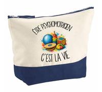 Pochette Grand Format Être psychomotricien C'est la Vie | Coton Bicolore 5 L 33 × 23 cm Zip Métal | Trousse de Toilette Vanity Maquillage Voyage | Cadeau Rééducateur Rééducatrice Femme Anniversaire