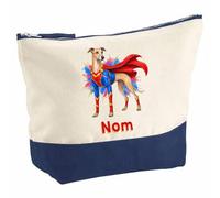 Pochette Grand Format Greyhound (Lévrier Anglais) : Super-héros | Coton Bicolore 5 L 33 × 23 cm Zip Métal | Trousse de Toilette Vanity Maquillage Voyage | Cadeau Propriétaire Chien Femme Anniversaire