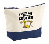 Pochette Grand Format Grutier J'peux Pas | Coton Bicolore 5 L 33 × 23 cm Zip Métal | Trousse de Toilette Vanity Maquillage Voyage | Idée Cadeau BTP Noël Départ