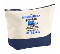 Pochette Grand Format Informaticien Formidable | Coton Bicolore 5 L 33 × 23 cm Zip Métal | Trousse de Toilette Vanity Maquillage Voyage | Idée Cadeau Noël Départ