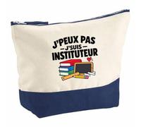 Pochette Grand Format Instituteur J'peux Pas | Coton Bicolore 5 L 33 × 23 cm Zip Métal | Trousse de Toilette Vanity Maquillage Voyage | Idée Cadeau Maître D'École Noël Départ