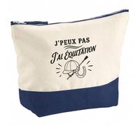 Pochette Grand Format J’Peux Pas j’AI Équitation | Coton Bicolore 5 L 33 × 23 cm Zip Métal | Trousse de Toilette Vanity Maquillage Voyage | Cadeau Cavalier Cavalière Femme Anniversaire