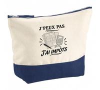 Pochette Grand Format J’Peux Pas j’AI Impôts | Coton Bicolore 5 L 33 × 23 cm Zip Métal | Trousse de Toilette Vanity Maquillage Voyage | Cadeau Femme Anniversaire