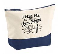 Pochette Grand Format J’Peux Pas j’AI Krav Maga | Coton Bicolore 5 L 33 × 23 cm Zip Métal | Trousse de Toilette Vanity Maquillage Voyage | Cadeau Femme Anniversaire