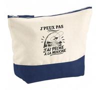 Pochette Grand Format J’Peux Pas j’AI Pêche à la Mouche | Coton Bicolore 5 L 33 × 23 cm Zip Métal | Trousse de Toilette Vanity Maquillage Voyage | Cadeau Pêcheur Pêcheuse Femme Anniversaire