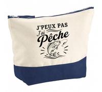 Pochette Grand Format J’Peux Pas j’AI Pêche | Coton Bicolore 5 L 33 × 23 cm Zip Métal | Trousse de Toilette Vanity Maquillage Voyage | Cadeau Pêcheur Pêcheuse Femme Anniversaire