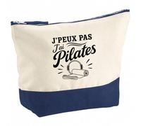 Pochette Grand Format J’Peux Pas j’AI Pilates | Coton Bicolore 5 L 33 × 23 cm Zip Métal | Trousse de Toilette Vanity Maquillage Voyage | Cadeau Femme Anniversaire