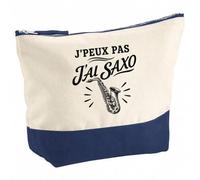 Pochette Grand Format J’Peux Pas j’AI Saxo | Coton Bicolore 5 L 33 × 23 cm Zip Métal | Trousse de Toilette Vanity Maquillage Voyage | Cadeau Saxophoniste Femme Anniversaire
