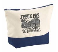 Pochette Grand Format J’Peux Pas Je me Barre à Amsterdam | Coton Bicolore 5 L 33 × 23 cm Zip Métal | Trousse de Toilette Vanity Maquillage Voyage | Cadeau Voyageur Femme Anniversaire