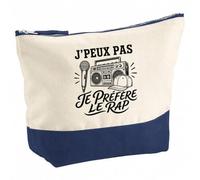 Pochette Grand Format J’Peux Pas Je préfère Le Rap | Coton Bicolore 5 L 33 × 23 cm Zip Métal | Trousse de Toilette Vanity Maquillage Voyage | Cadeau Femme Anniversaire