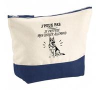 Pochette Grand Format J’Peux Pas Je préfère Mon Berger Allemand | Coton Bicolore 5 L 33 × 23 cm Zip Métal | Trousse de Toilette Vanity Maquillage Voyage