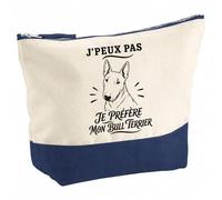 Pochette Grand Format J’Peux Pas Je préfère Mon Bull Terrier | Coton Bicolore 5 L 33 × 23 cm Zip Métal | Trousse de Toilette Vanity Maquillage Voyage
