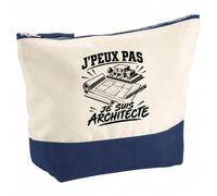 Pochette Grand Format J’Peux Pas Je suis Architecte | Coton Bicolore 5 L 33 × 23 cm Zip Métal | Trousse de Toilette Vanity Maquillage Voyage | Cadeau Femme Anniversaire