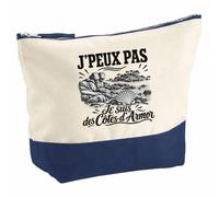 Pochette Grand Format J’Peux Pas Je suis des Côtes-d'Armor | Coton Bicolore 5 L 33 × 23 cm Zip Métal | Trousse de Toilette Vanity Maquillage Voyage | Cadeau Femme Anniversaire