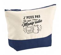 Pochette Grand Format J’Peux Pas Je suis Manip Radio | Coton Bicolore 5 L 33 × 23 cm Zip Métal | Trousse de Toilette Vanity Maquillage Voyage