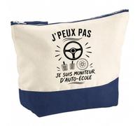 Pochette Grand Format J’Peux Pas Je suis Moniteur d’Auto-école | Coton Bicolore 5 L 33 × 23 cm Zip Métal | Trousse de Toilette Vanity Maquillage Voyage | Cadeau Femme Anniversaire