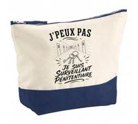 Pochette Grand Format J’Peux Pas Je suis Surveillant pénitentiaire | Coton Bicolore 5 L 33 × 23 cm Zip Métal | Trousse de Toilette Vanity Maquillage Voyage | Cadeau Femme Anniversaire