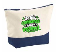Pochette Grand Format Je Fais Confiance à Mon Instinct. Expressions Françaises | modèle 2 | Coton Bicolore 5 L 33 × 23 cm Zip Métal | Trousse de Toilette Vanity Maquillage Voyage