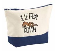 Pochette Grand Format Je Le Ferai Demain - Moineau | Coton Bicolore 5 L 33 × 23 cm Zip Métal | Trousse de Toilette Vanity Maquillage Voyage | Cadeau Femme | Humour Flemme Paresseux