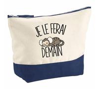 Pochette Grand Format Je Le Ferai Demain - Ouistiti | Coton Bicolore 5 L 33 × 23 cm Zip Métal | Trousse de Toilette Vanity Maquillage Voyage | Cadeau Femme | Humour Flemme Paresseux