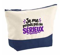Pochette Grand Format Je me Prends Pas au sérieux Expressions Françaises | Coton Bicolore 5 L 33 × 23 cm Zip Métal, Trousse de Toilette Vanity Maquillage Voyage, Idée Cadeau Noël Départ