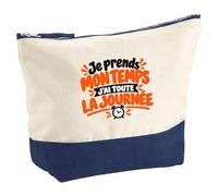 Pochette Grand Format Je Prends Mon Temps, J'Ai Toute la journée Expressions Françaises | Coton Bicolore 5 L 33 × 23 cm Zip Métal | Trousse de Toilette Vanity Maquillage Voyage
