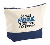 Pochette Grand Format Je suis fatigué Rien Que d'y Penser Expressions Françaises | Coton Bicolore 5 L 33 × 23 cm Zip Métal | Trousse de Toilette Vanity Maquillage Voyage | Idée Cadeau Noël Départ