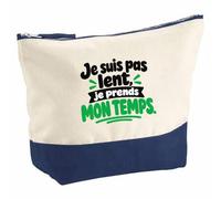 Pochette Grand Format Je suis Pas Lent, Je Prends Mon Temps. Expressions Françaises | Coton Bicolore 5 L 33 × 23 cm Zip Métal | Trousse de Toilette Vanity Maquillage Voyage | Idée Cadeau Noël Départ