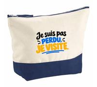 Pochette Grand Format Je suis Pas Perdu, Je Visite. Expressions Françaises | Coton Bicolore 5 L 33 × 23 cm Zip Métal | Trousse de Toilette Vanity Maquillage Voyage | Idée Cadeau Noël Départ