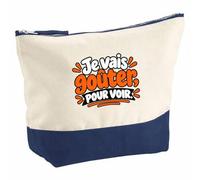 Pochette Grand Format Je Vais goûter, pour Voir. Expressions Françaises | Orange | Coton Bicolore 5 L 33 × 23 cm Zip Métal | Trousse de Toilette Vanity Maquillage Voyage
